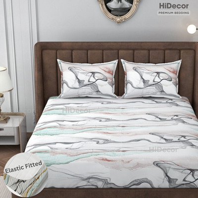 HIDECOR 280 TC Microfiber Double, King Abstract Fitted (Elastic) Bedsheet(Pack of 1, Multicolor)