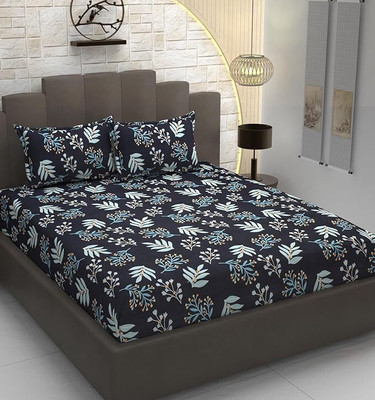 ARDM 210 TC Cotton Double Floral Fitted (Elastic) Bedsheet(Pack of 1, Black)