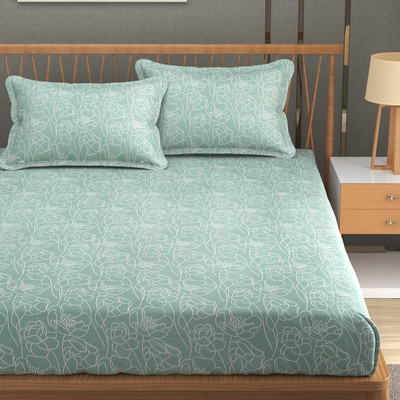 TURIYA 180 TC Cotton Double Self Design Fitted (Elastic) Bedsheet(Pack of 1, Light Green)