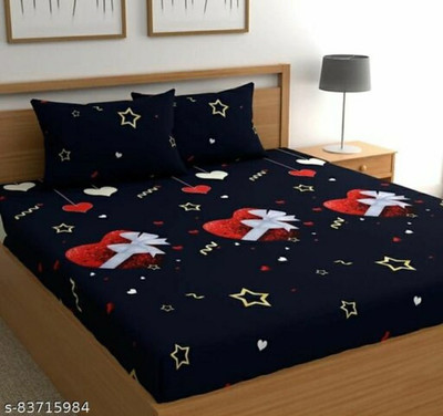 RADHEY JI STORE Microfiber Double Flat 210 TC Printed Bedsheet(Pack of 1, Blue)