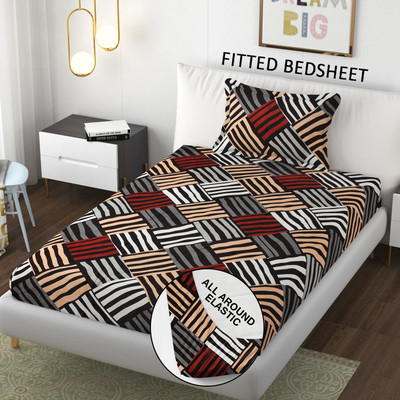 SCHp Woolen, Velvet Single Fitted (Elastic) 240 TC Printed Bedsheet(Pack of 1, B_44)