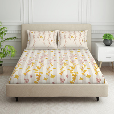 SPACES 144 TC Cotton Queen Floral Flat Bedsheet(Pack of 1, PRISTINE)