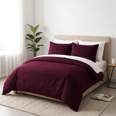 DREAM BEAUTIFUL INDIA Satin Double Flat 250 TC Striped Bedsheet(Pack of 1, Maroon)