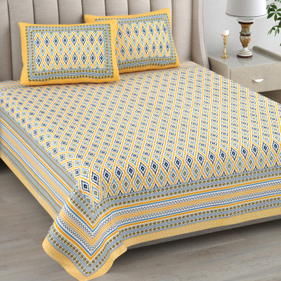 urban jaipur Cotton King Flat 300 TC Geometric Bedsheet(Pack of 1, Dreamy Yellow)