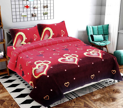 MS AG TRADERS H Microfiber Double Flat 200 TC Printed Bedsheet(Pack of 1, Red)