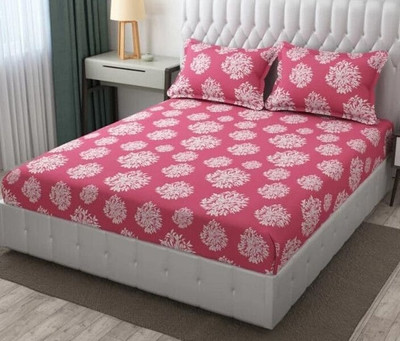 Mooniea Microfiber Double Flat 240 TC Printed Bedsheet(Pack of 1, Pink)