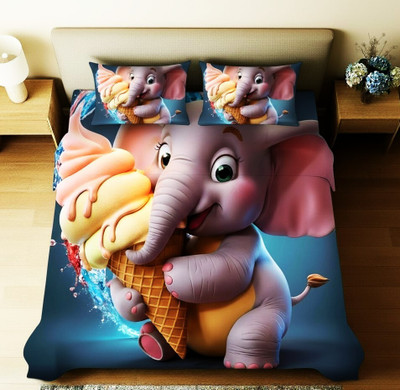 Home Sizzler Microfiber Double Flat 300 TC Cartoon Bedsheet(Pack of 1, DN4176: Candy Blue)