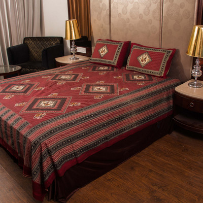 E ELMA Cotton Double Flat 144 TC Jaipuri Prints Bedsheet(Pack of 1, Multicolor)