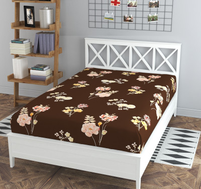 Waco creation 140 TC Cotton Single Printed Flat Bedsheet(Pack of 1, Brown)
