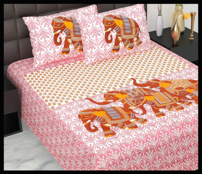 JAIPUR PRINTS Cotton Double Flat 160 TC Jaipuri Prints Bedsheet(Pack of 1, Pink)