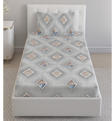 nrtraders Cotton Single Flat 330 TC Geometric Bedsheet(Pack of 1, White & Black)