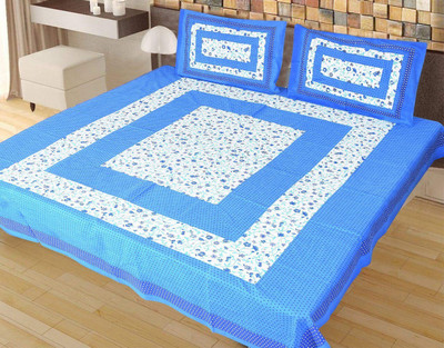 Home@shop Cotton Double Flat 228 TC Floral Bedsheet(Pack of 1, Blue)
