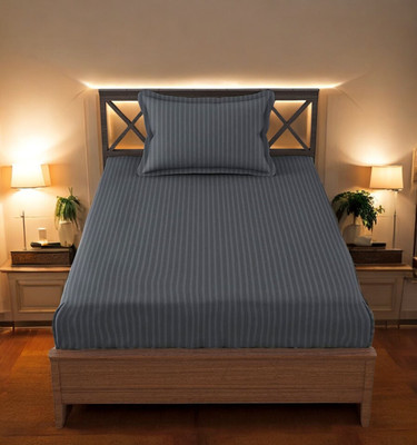 HOMYBEES 220 TC Cotton Single Abstract Fitted (Elastic) Bedsheet(Pack of 1, Grey)