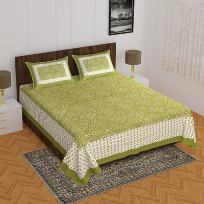 BATHAM HANDLOOM 104 TC Cotton Double Printed Flat Bedsheet(Pack of 1, Multicolor)