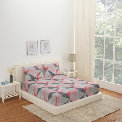 @Home by nilkamal 165 TC Cotton King Geometric Flat Bedsheet(Pack of 1, Grey)