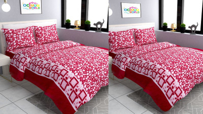 MORADO 300 TC Polycotton Double Printed Flat Bedsheet(Pack of 2, Red)