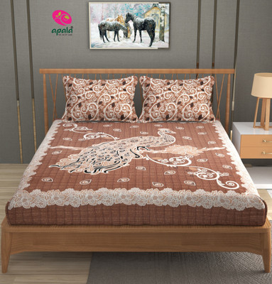 Apala 280 TC Microfiber King Jaipuri Prints Flat Bedsheet(Pack of 1, Brown)