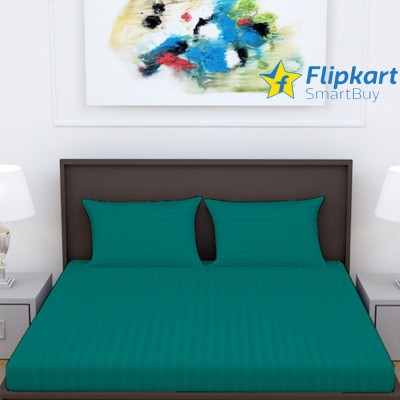 Flipkart SmartBuy 144 TC Microfiber Double Striped Fitted (Elastic) Bedsheet(Pack of 1, C Green)