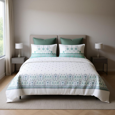 DREAMLOOMS Cotton King Flat 210 TC Printed Bedsheet(Pack of 1, Green)