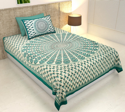 BG Collection Cotton Single Flat 220 TC Geometric Bedsheet(Pack of 1, Green)