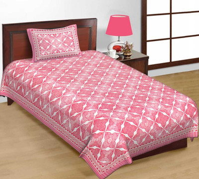 Satnam Prints Cotton Single Flat 160 TC Printed Bedsheet(Pack of 1, Pink)