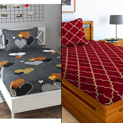 Decent Home 140 TC Polycotton Single Abstract Flat Bedsheet(Pack of 2, Multicolor 2)