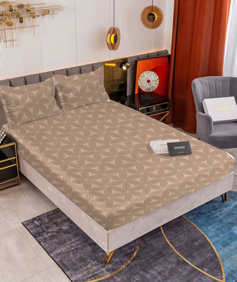 OSONIC 250 TC Microfiber King Floral Fitted (Elastic) Bedsheet(Pack of 1, Rosy Brown & Wood Brown)