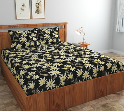 LX LOYREX Cotton King Fitted (Elastic) 350 TC Printed Bedsheet(Pack of 1, Blue)
