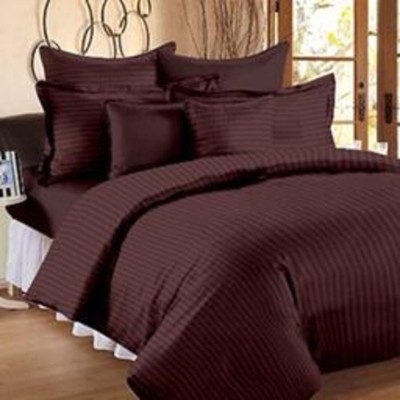 THH 300 TC Cotton Double Striped Flat Bedsheet(Pack of 1, Brown)