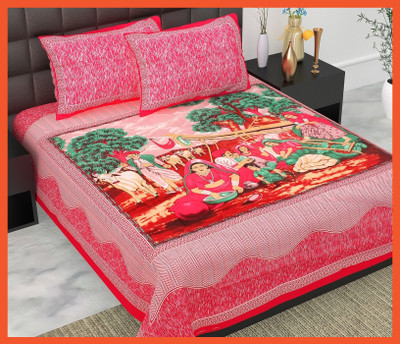 JAIPUR PRINTS Cotton Double Flat 240 TC Jaipuri Prints Bedsheet(Pack of 1, Red)