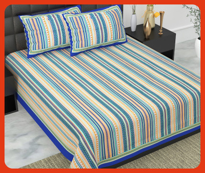 JAIPUR PRINTS Cotton Double Flat 240 TC Jaipuri Prints Bedsheet(Pack of 1, Blue)