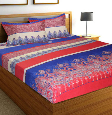Flipkart SmartBuy 120 TC Microfiber Double Geometric Flat Bedsheet(Pack of 1, Blue,Red)