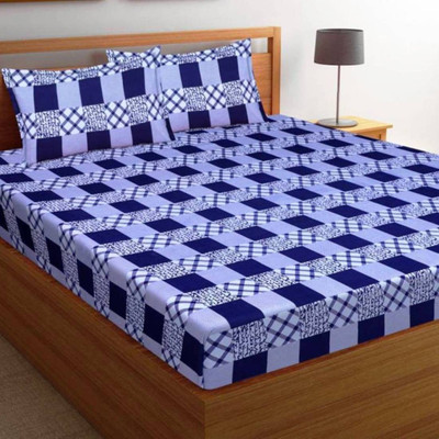 Aaarav textile Polycotton, Microfiber, Cotton Blend Double Flat 160 TC 3D Printed Bedsheet(Pack of 1, Blue)
