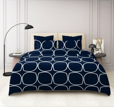 The Intellect bazaar 130 TC Polycotton Queen Geometric Fitted (Elastic) Bedsheet(Pack of 1, Blue)