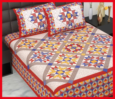 JAIPUR PRINTS Cotton Double Flat 240 TC Jaipuri Prints Bedsheet(Pack of 1, Red)