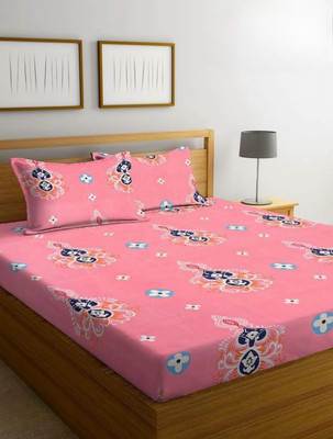 SPSON'S HANDLOOM Cotton Double Flat 144 TC Floral Bedsheet(Pack of 1, Pink)