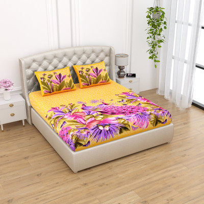 Cosito 144 TC Cotton Double Jaipuri Prints Flat Bedsheet(Pack of 1, Yellow)