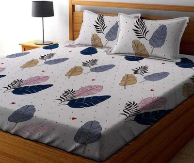 ikaan décor Cotton Double Fitted (Elastic) 260 TC Printed Bedsheet(Pack of 1, Pankh)