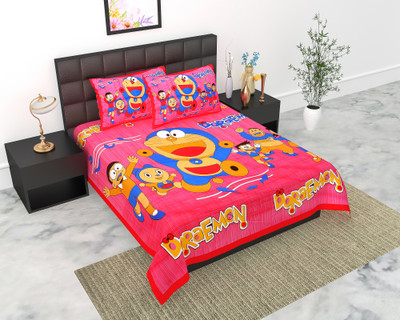 Indian Royal Fashion Cotton Double Flat 144 TC Cartoon Bedsheet(Pack of 1, Pink)