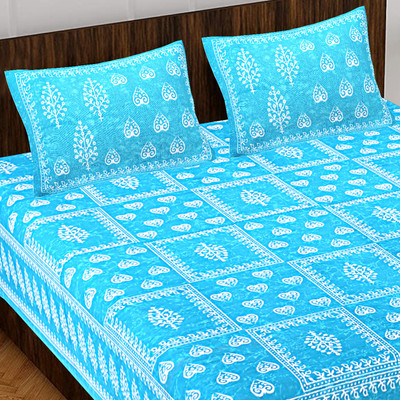 UNIBLISS 144 TC Cotton Double Printed Flat Bedsheet(Pack of 1, C-Green)
