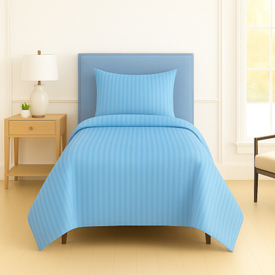 DECOR2ADMIRE 300 TC Cotton Single Striped Flat Bedsheet(Pack of 1, Aqua Blue)