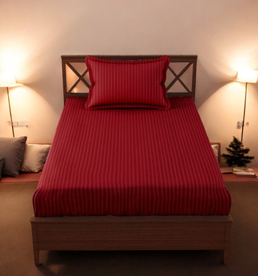 HOMYBEES 220 TC Cotton Single Abstract Fitted (Elastic) Bedsheet(Pack of 1, Maroon)