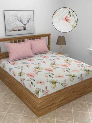 MORADO 210 TC Cotton King Floral Fitted (Elastic) Bedsheet(Pack of 1, Multicolor)