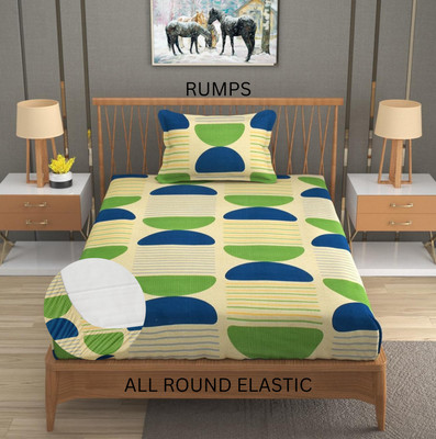 LX LOYREX 350 TC Cotton Single Printed Fitted (Elastic) Bedsheet(Pack of 1, Green)