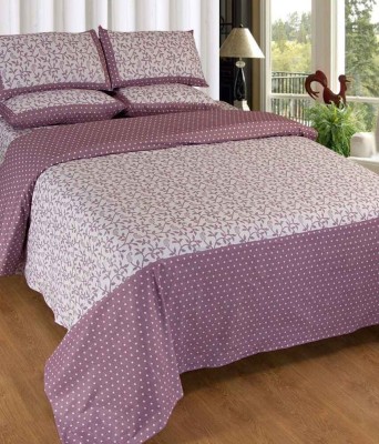 Kdecor 120 TC Cotton Double Printed Flat Bedsheet(Pack of 1, Purple)