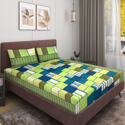 ROMEE 144 TC Microfiber Double Printed Flat Bedsheet(Pack of 1, Multicolor)