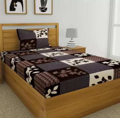 ANIKET Cotton Single Flat 180 TC Printed Bedsheet(Pack of 1, Brown)