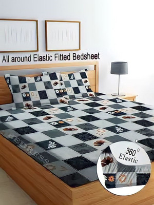 GoodRisk 320 TC Cotton Double Printed Fitted (Elastic) Bedsheet(Pack of 1, Multicolor)