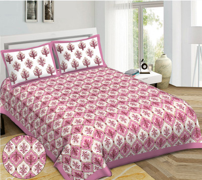 RAJDEVI JAIPUR PRINTS 361 TC Cotton King 3D Printed Flat Bedsheet(Pack of 1, Purple)