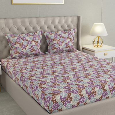 Raymond Home Cotton Double Flat 104 TC Geometric Bedsheet(Pack of 1, Purple)